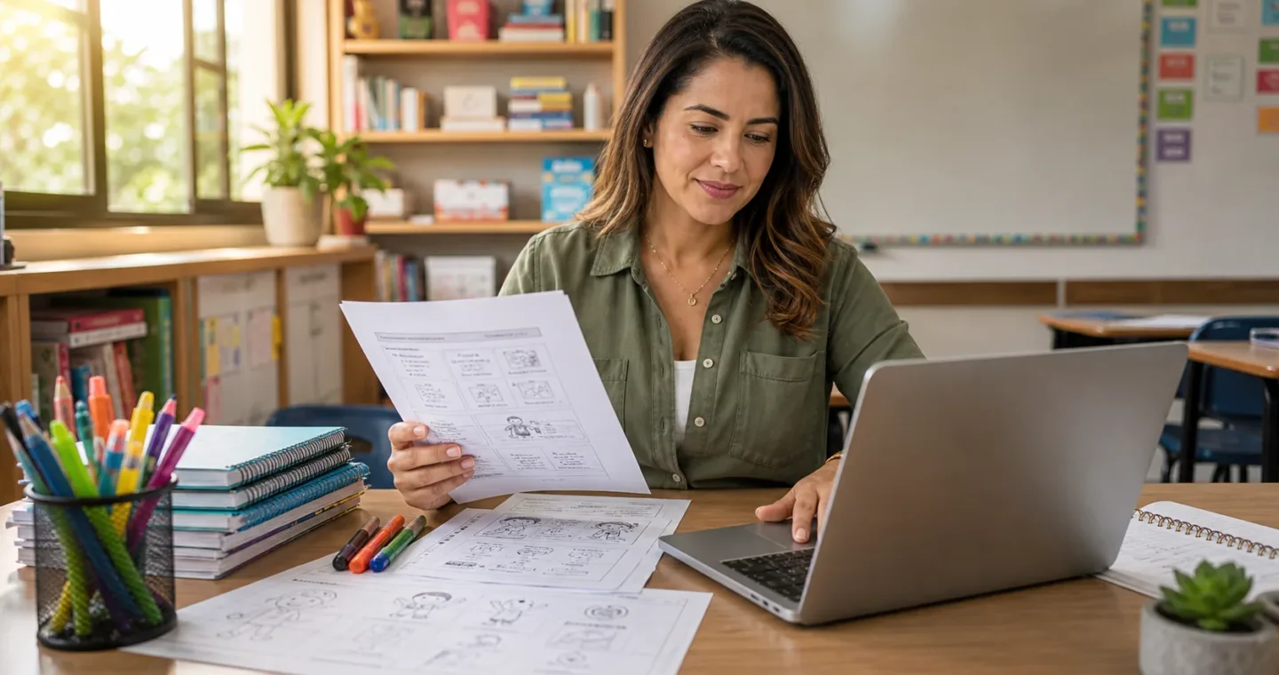 Professora criando atividades escolares com inteligência artificial
