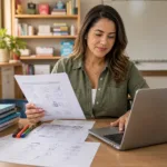 Professora criando atividades escolares com inteligência artificial
