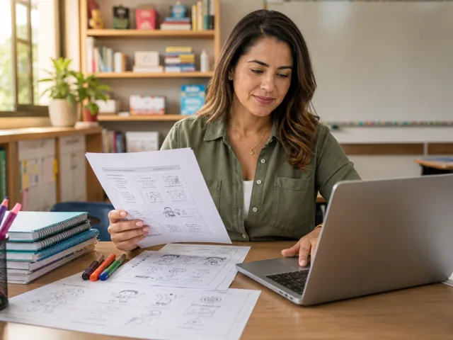 Professora criando atividades escolares com inteligência artificial