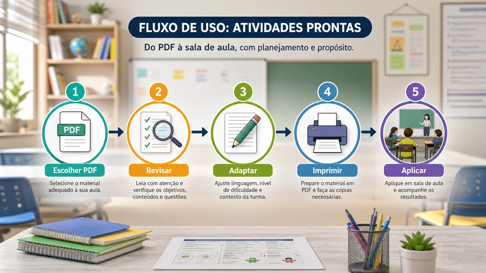 Fluxo para usar atividades para imprimir na rotina escolar
