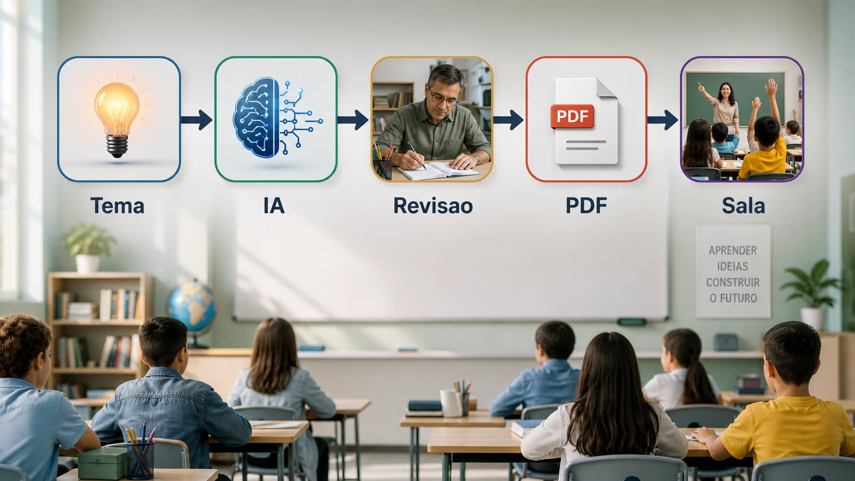 Fluxo de criação de atividades escolares com inteligência artificial e revisão do professor