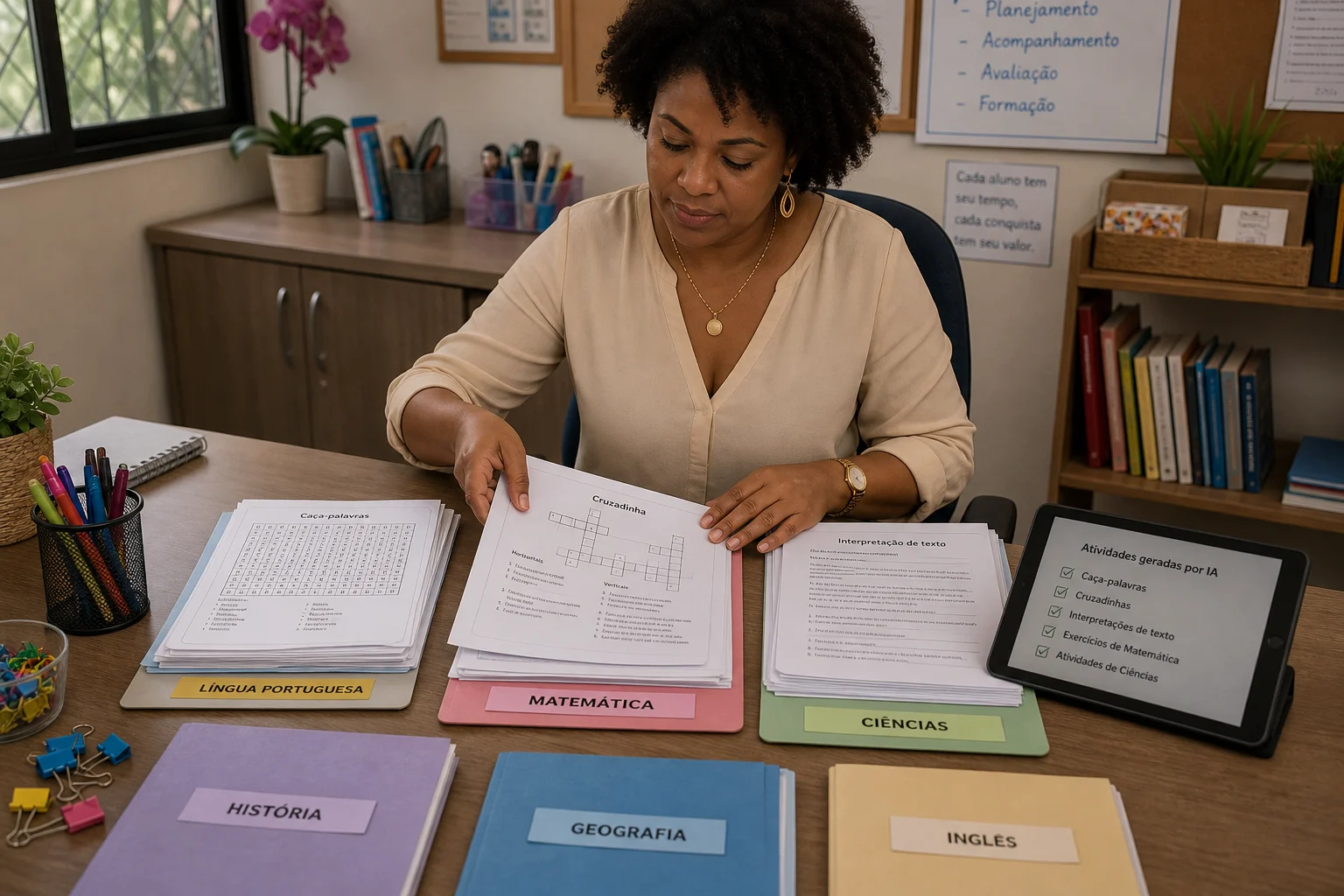 Organização de atividades escolares criadas com IA