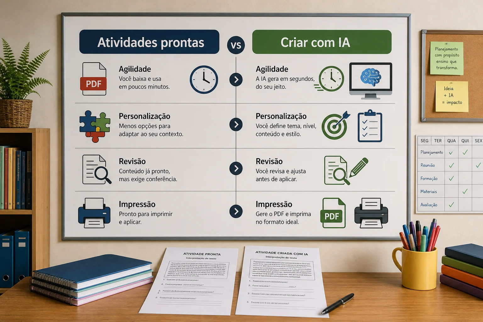 Quando usar atividades prontas e quando criar com IA